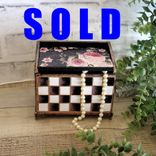 Hand Painted Whimsy Checks Pink Rose Decor Keepsake Box 1 small