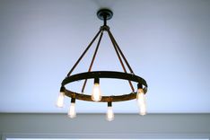 Bourbon Barrel Ring Chandelier, Featuring 6 Edison Bulb 5 small