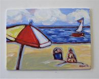 Original Acrylic Impressionist Beach Painting, 7" X 5" 1 small