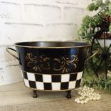 Vintage Check Small Towel Caddy Holder Black And White Check Vanity Organizer 2 small