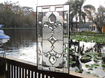 Traditional Stained Glass Window Panel W/ Beveled Stained Glass, Unique Valance / Transom 2 small