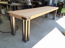 10' Rustic Banquet Table, Steel And Distressed Wood 2 small