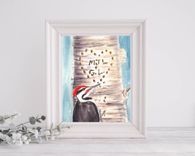 Custom Original Watercolor Painting Valentine's Gift, Art Print or Greeting Card with your Initials or Names Carved on Birch Tree 3 small