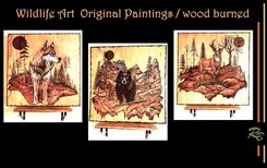Hunting Cabin, Deer painting, Deer Art, Decor, Art, Wolf Art, Wolf Painting, Wildlife, Art, Mixed Media, Wood Burned, Painted, Hunter Gift 3 small