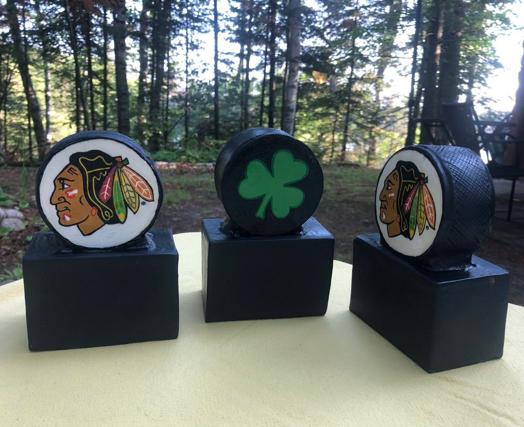 Hockey Puck Irish Shamrock Blackhawk Urn