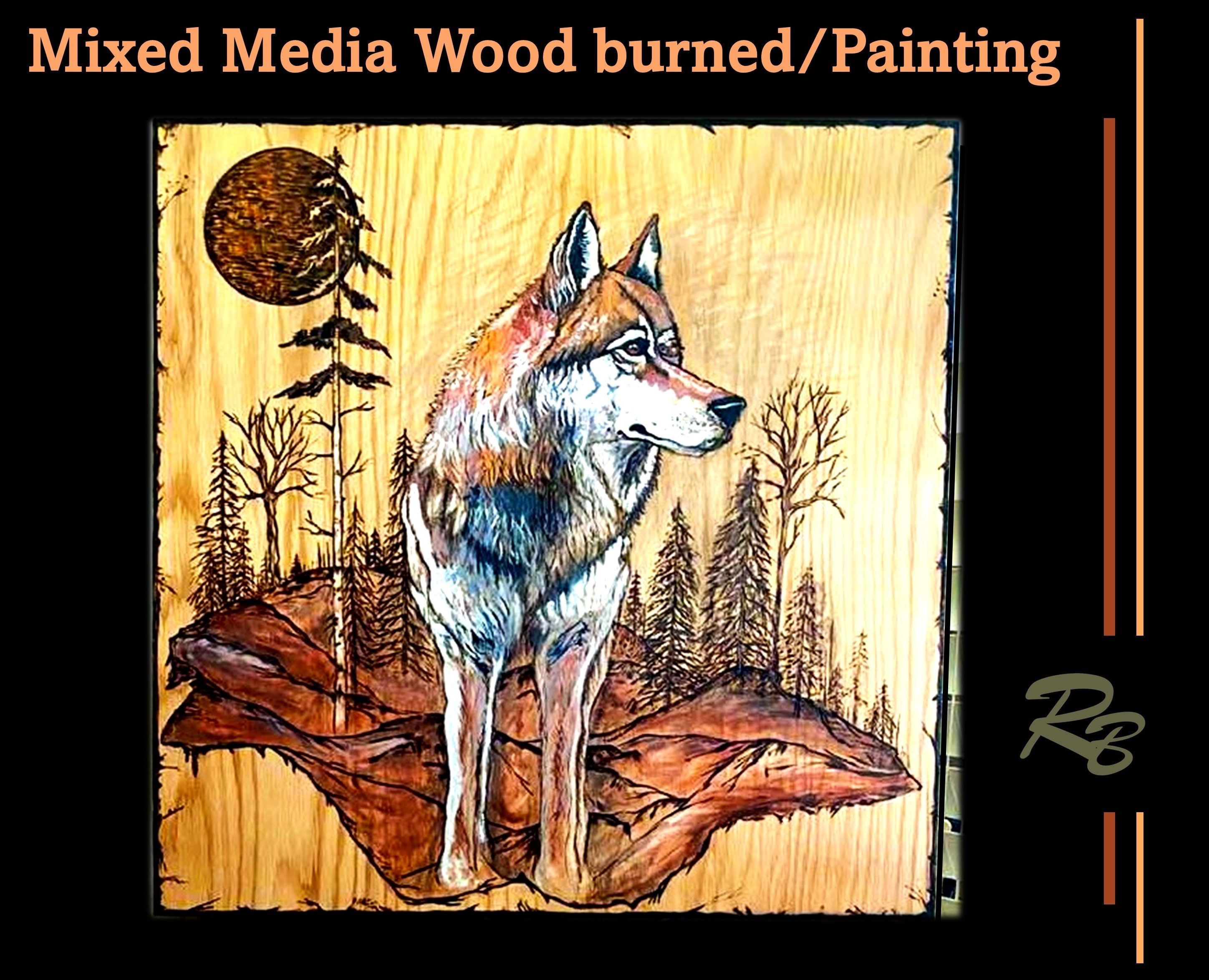 Hunting Cabin, Deer painting, Deer Art, Decor, Art, Wolf Art, Wolf Painting, Wildlife, Art, Mixed Media, Wood Burned, Painted, Hunter Gift 5 
