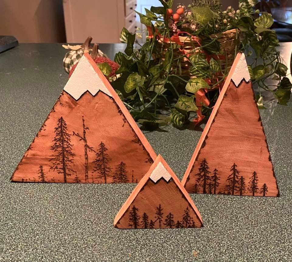 Wood Mountains, 3 pc set, Mountain decor, Mountain art, Rustic decor, cabin art, sculptures, 