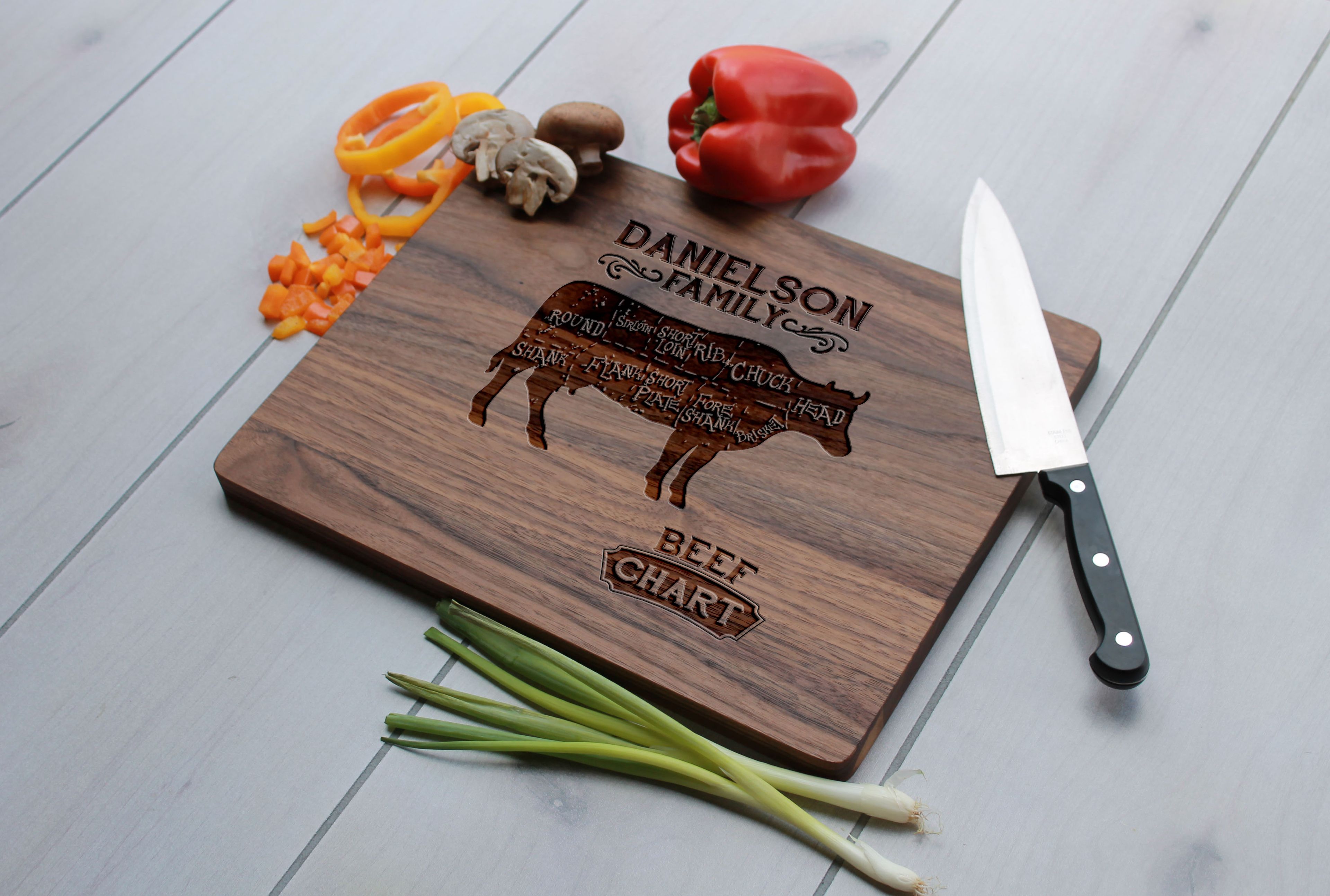 Personalized Cutting Board, Cutting Board, Wedding Gift – Cb-Wal-Danielson Family Beef Chart