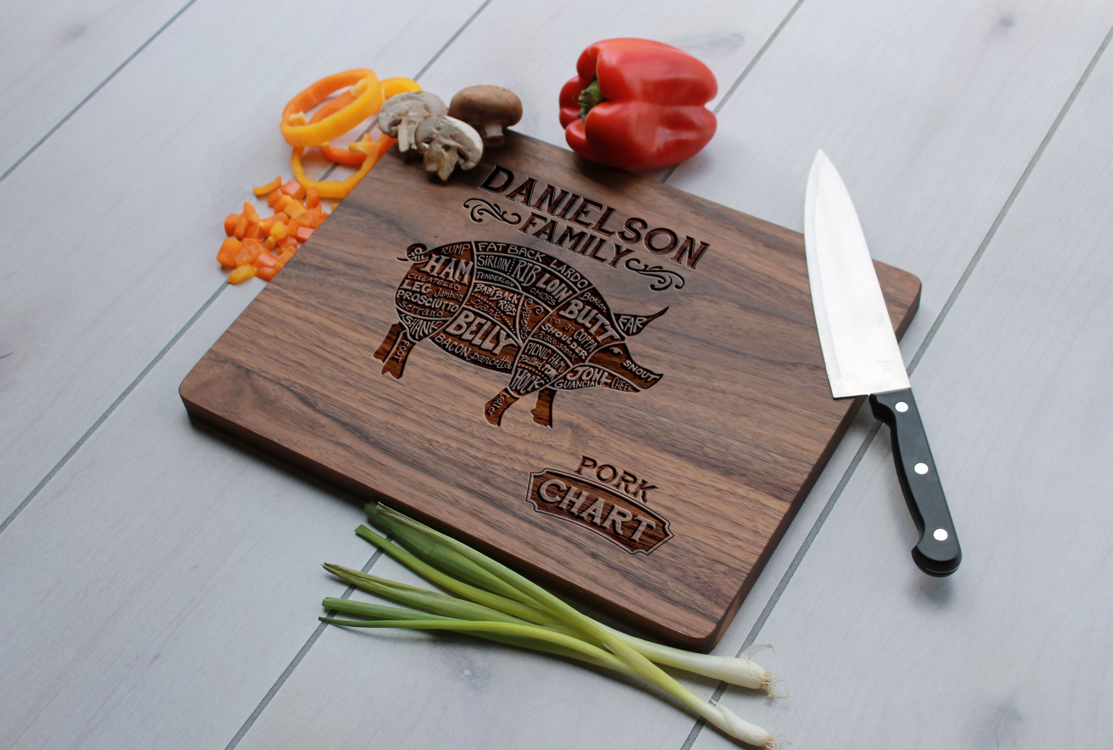 Personalized Cutting Board, Cutting Board, Wedding Gift – Cb-Wal-Danielson Family Pork Char