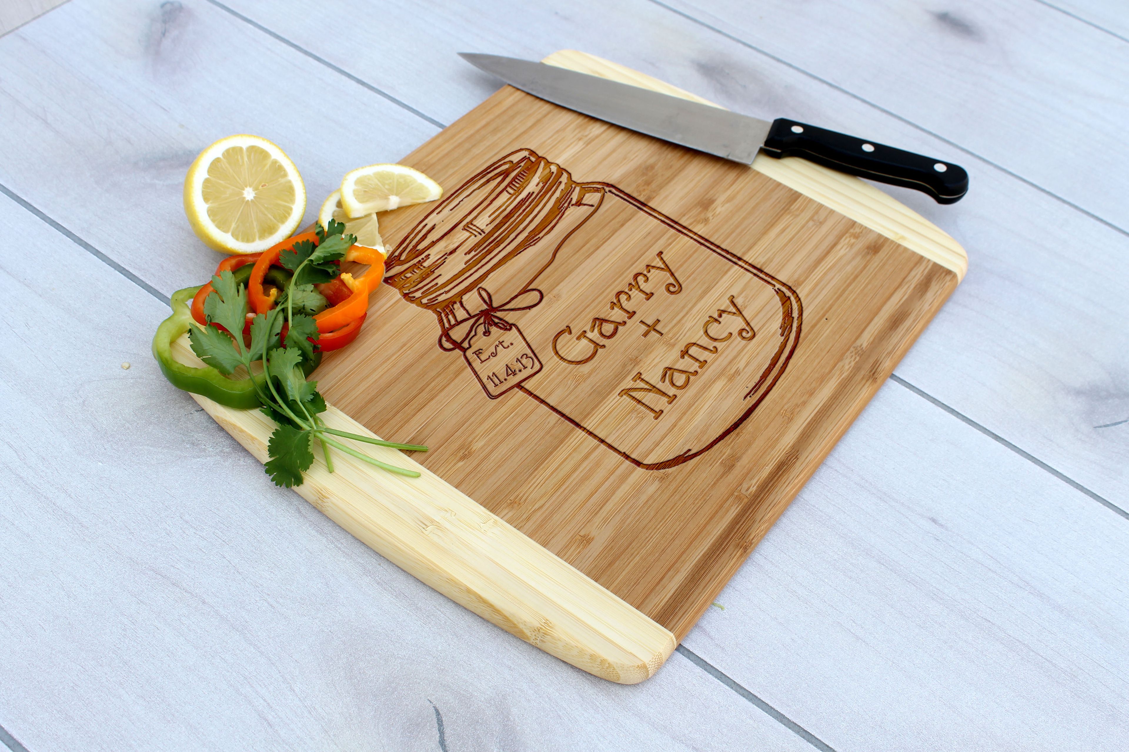 Personalized Cutting Board, Engraved Cutting Board, Wedding Gift – Cb-Bam-Gary Nancy Mason Jar