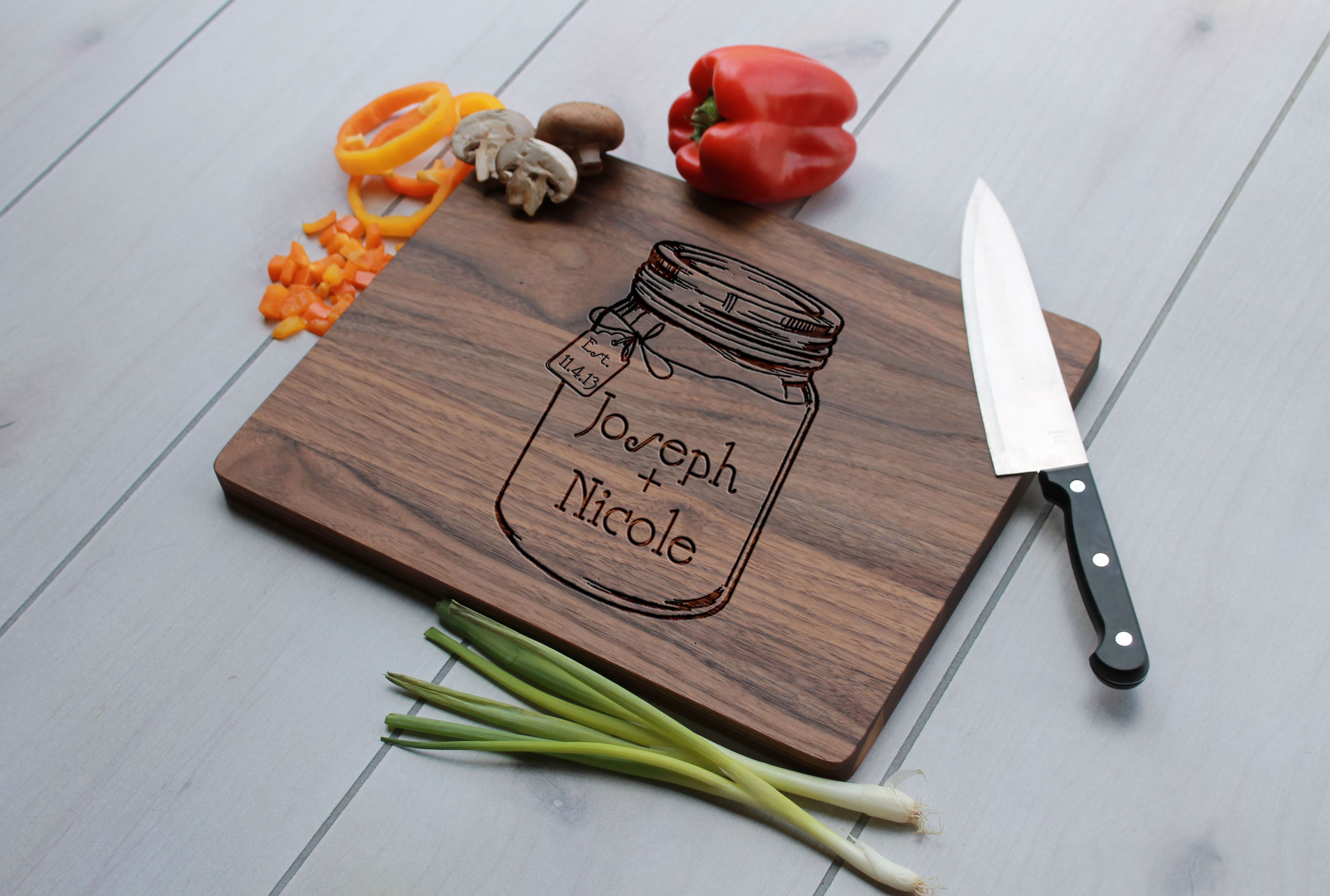 Personalized Cutting Board, Engraved Cutting Board, Wedding Gift – Cb-Wal-Joseph+Nicolemasonjar
