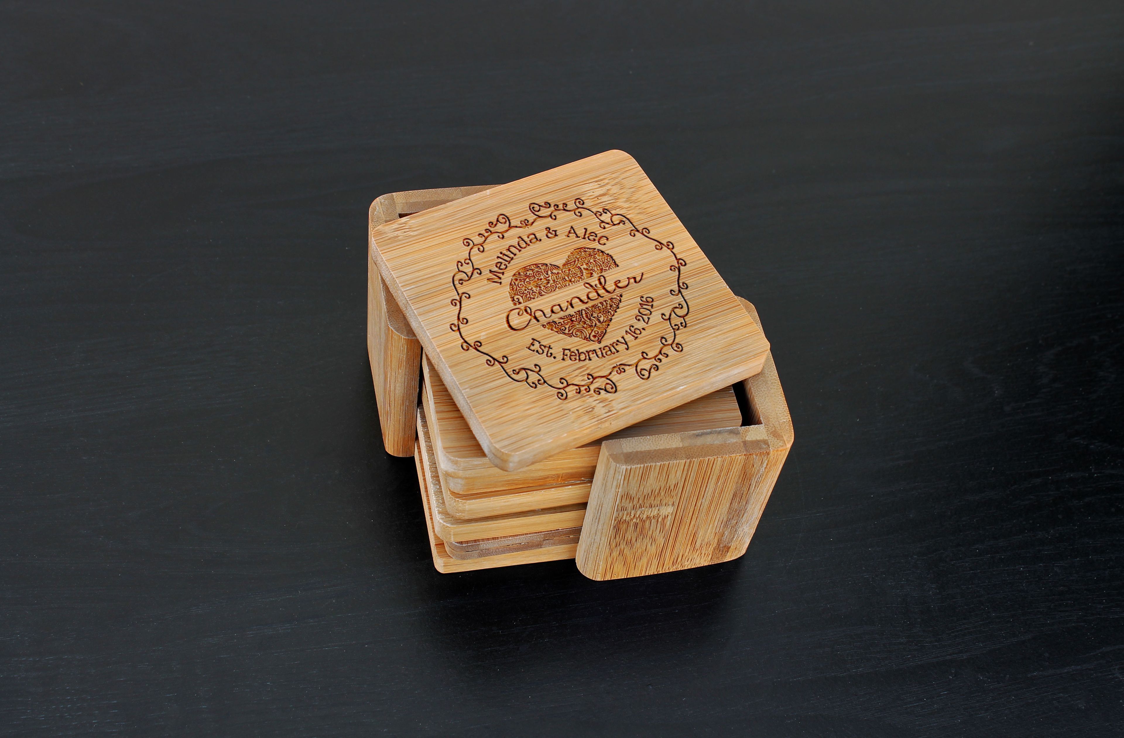 Custom Bamboo Coasters, Custom Engraved Coasters --Cst-Bam-Chandler