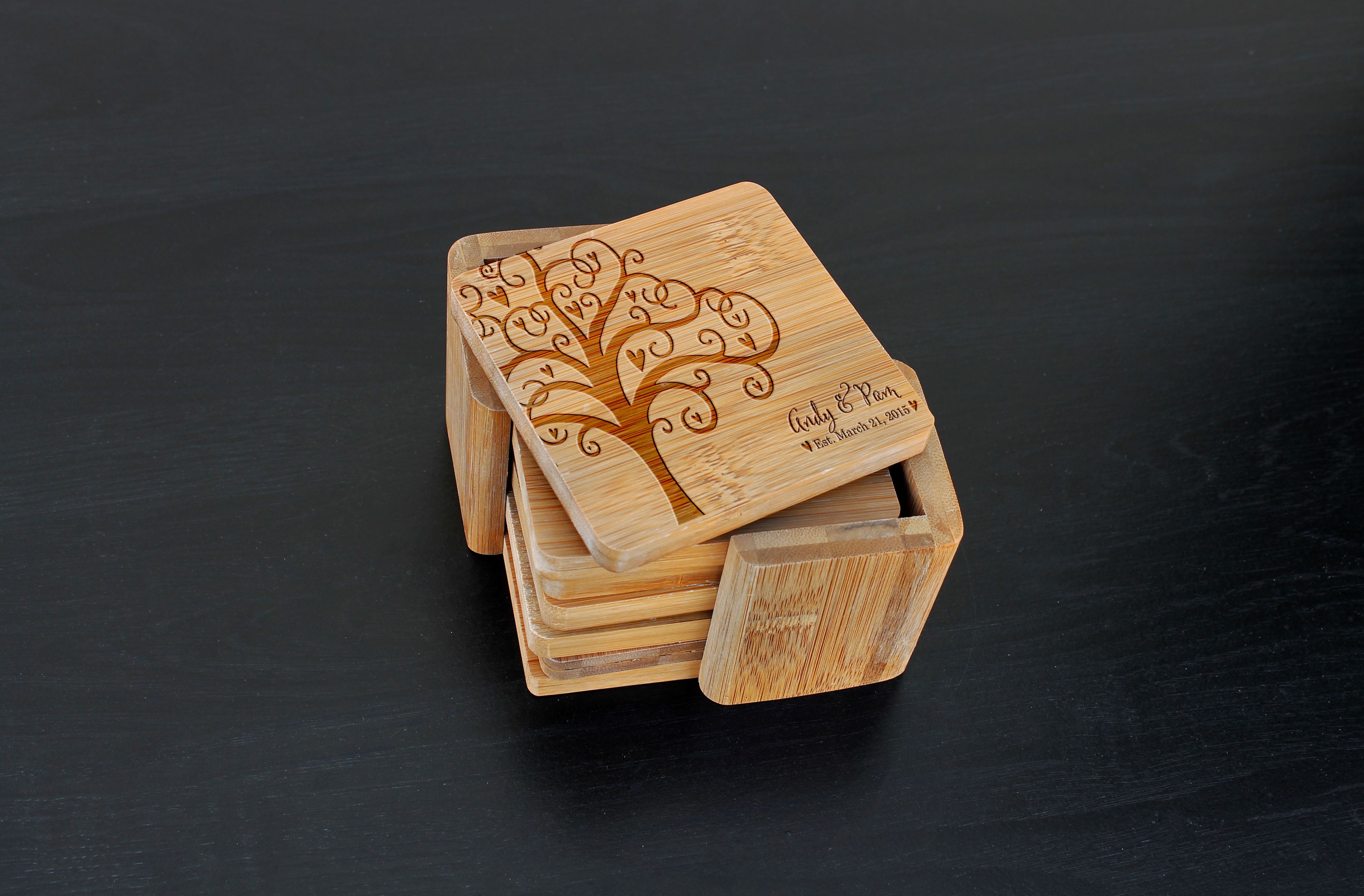 Custom Bamboo Coasters, Custom Engraved Coasters --Cst-Bam-Andy Pam