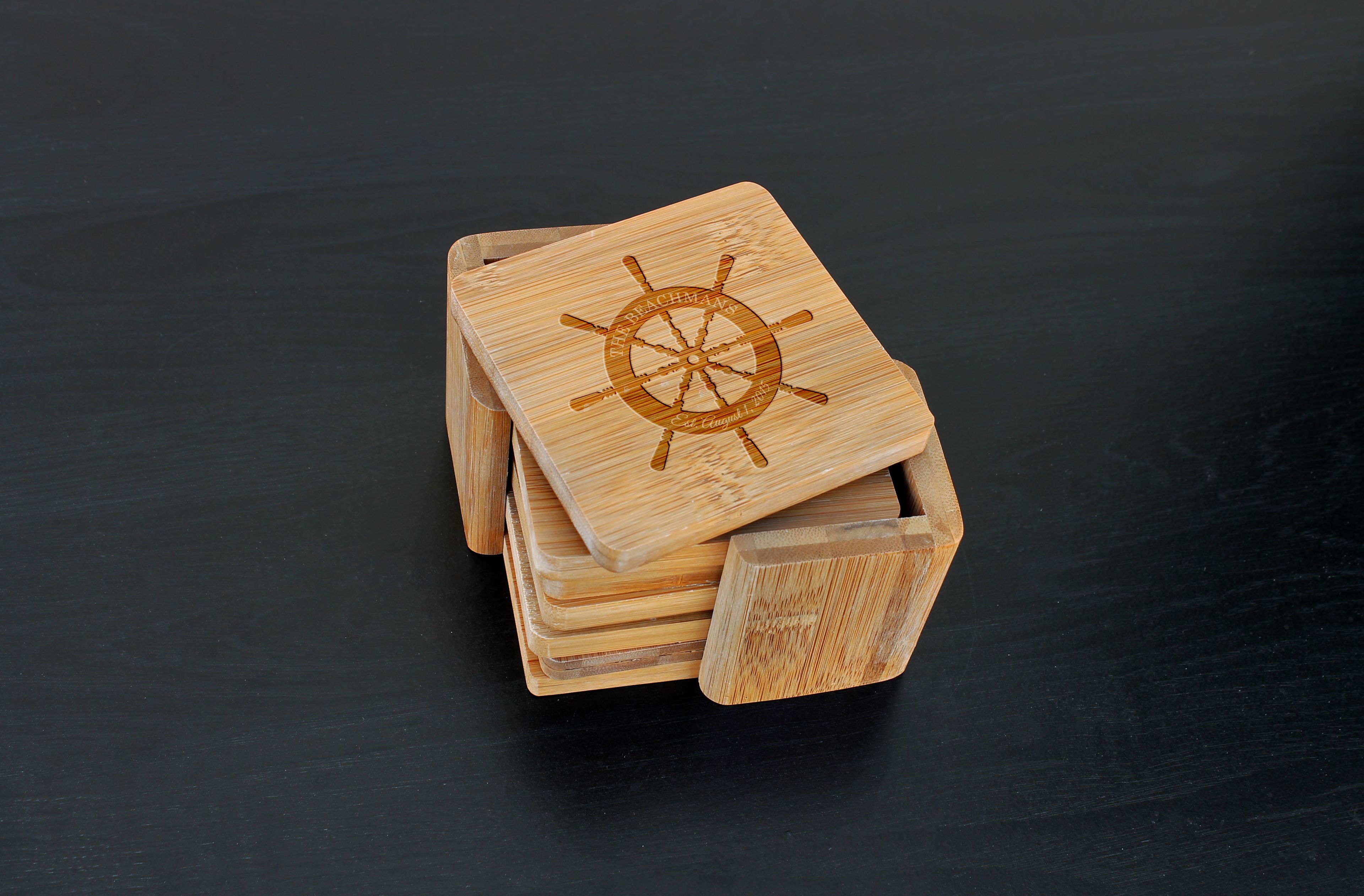 Custom Bamboo Coasters, Custom Engraved Coasters --Cst-Bam-Beachmans
