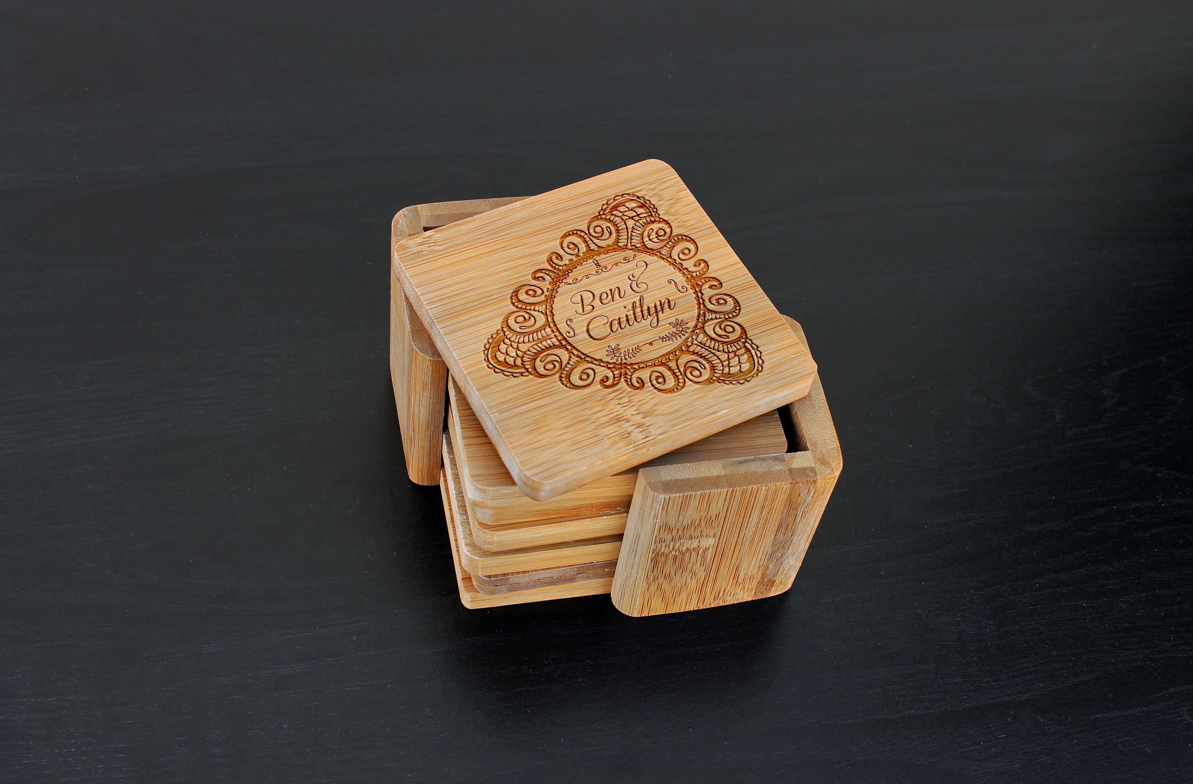 Custom Bamboo Coasters, Custom Engraved Coasters --Cst-Bam-Ben Caitlyn