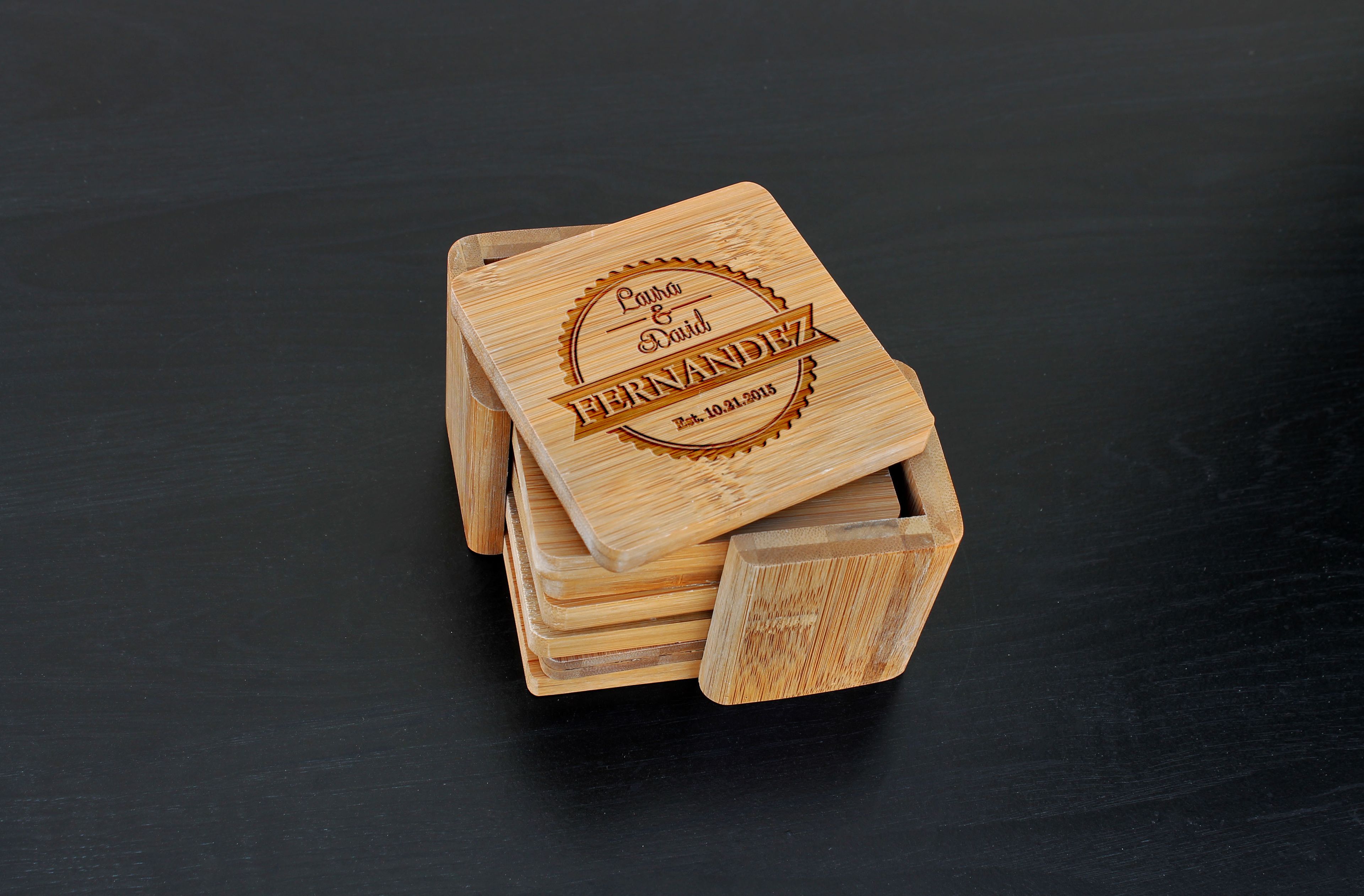 Custom Bamboo Coasters, Custom Engraved Coasters --Cst-Bam-Fernandez