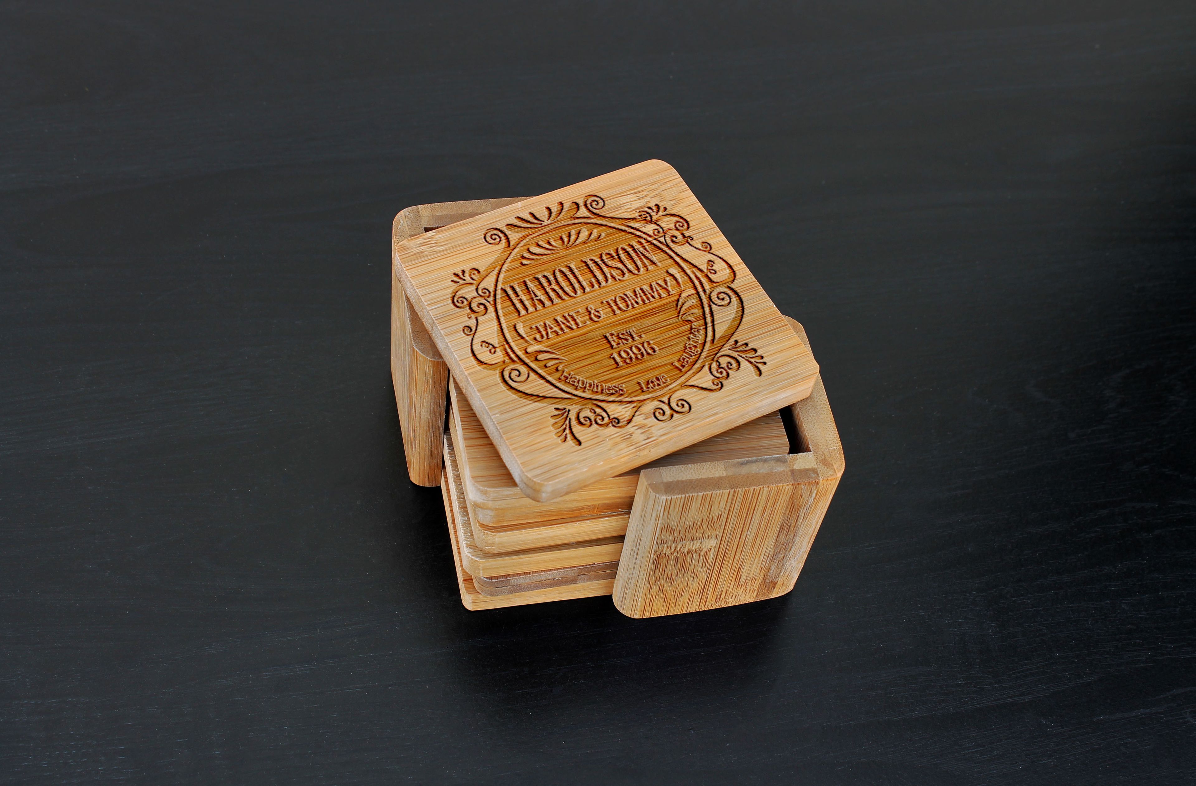Custom Bamboo Coasters, Custom Engraved Coasters --Cst-Bam-Haroldson