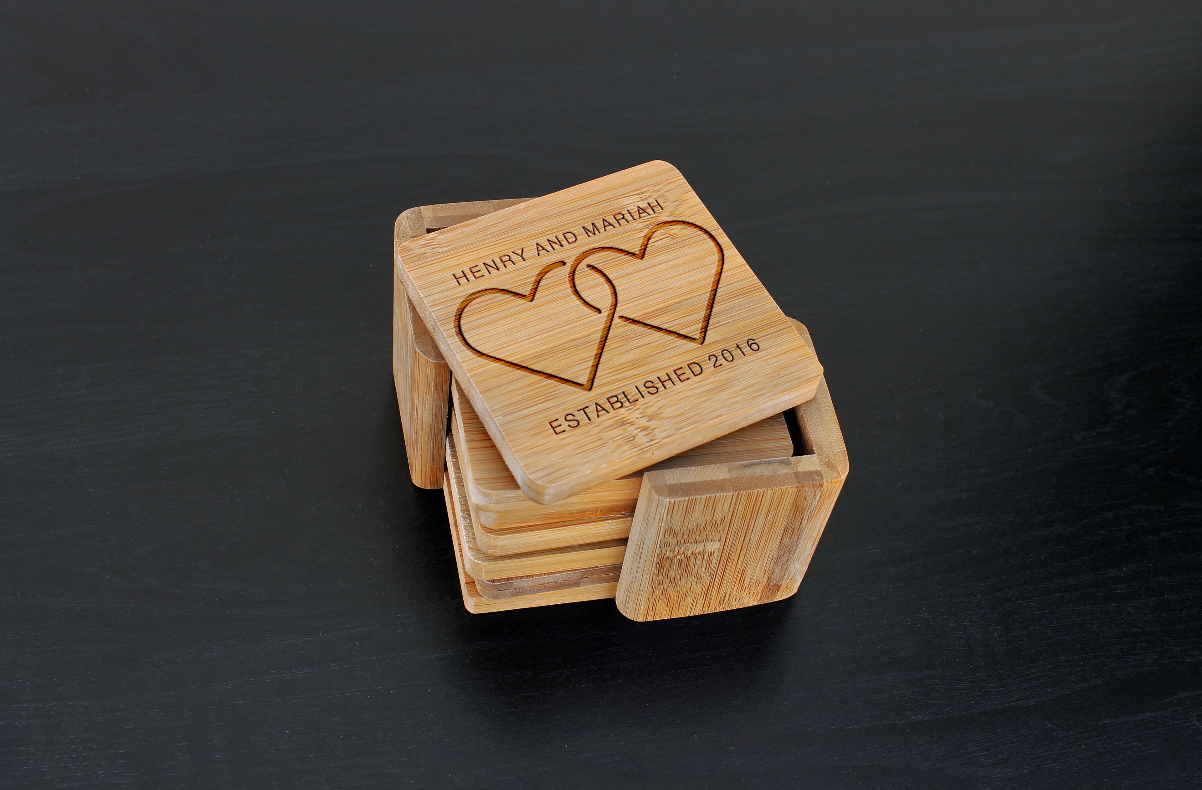 Custom Bamboo Coasters, Custom Engraved Coasters --Cst-Bam-Henry Mariah