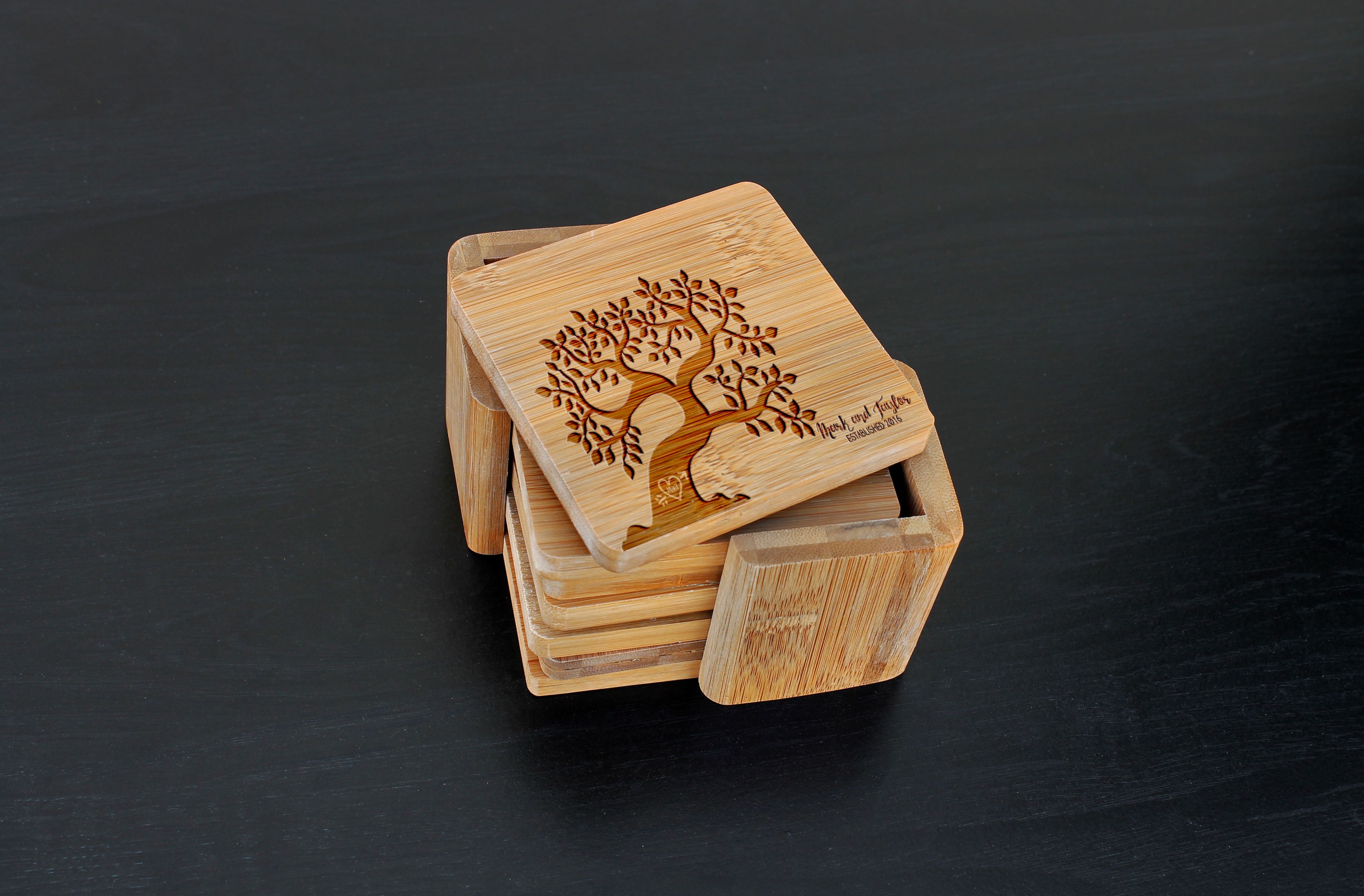 Custom Bamboo Coasters, Custom Engraved Coasters --Cst-Bam-Mark Taylor