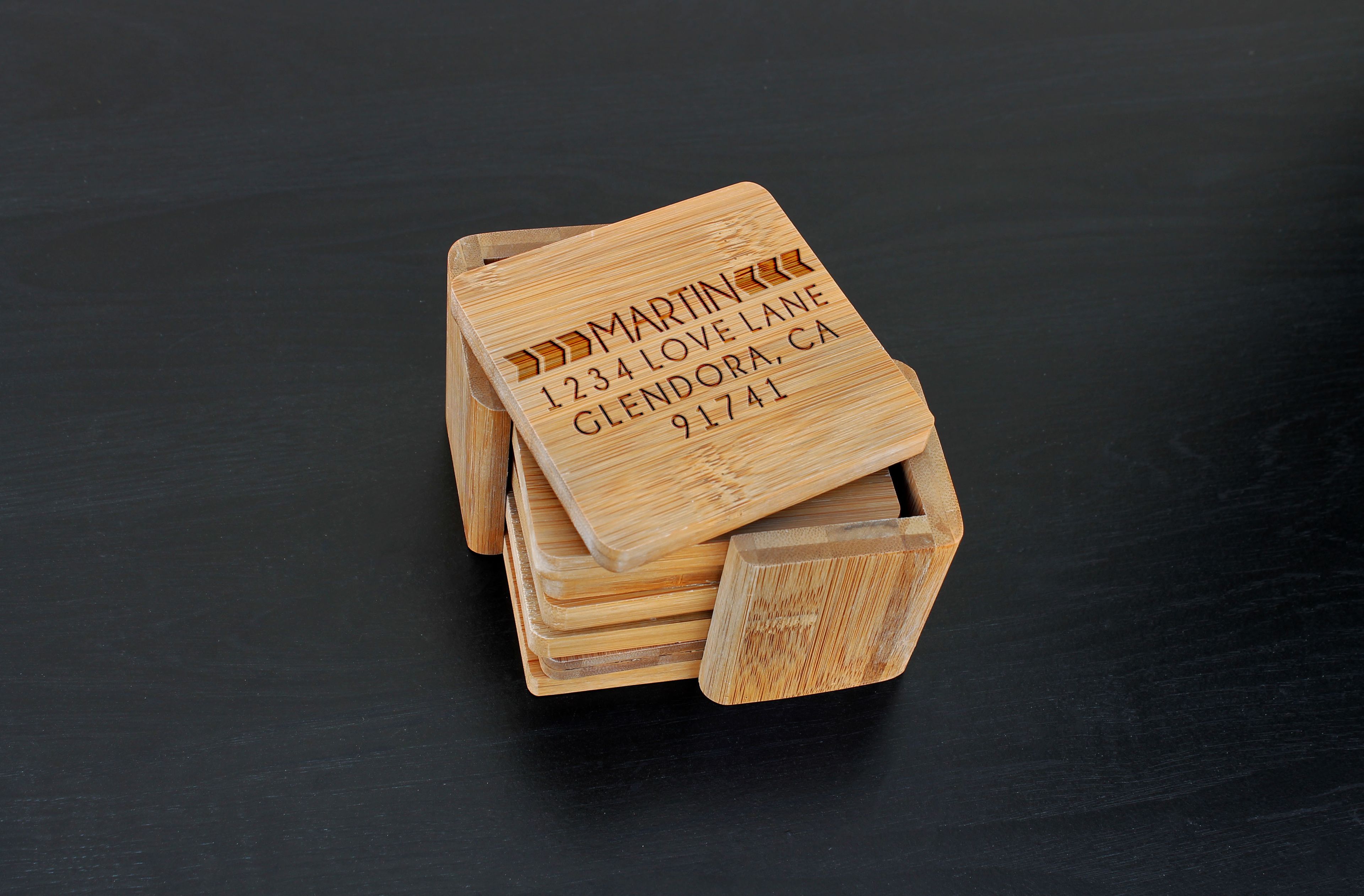 Custom Bamboo Coasters, Custom Engraved Coasters --Cst-Bam-Martin Bold Arrow