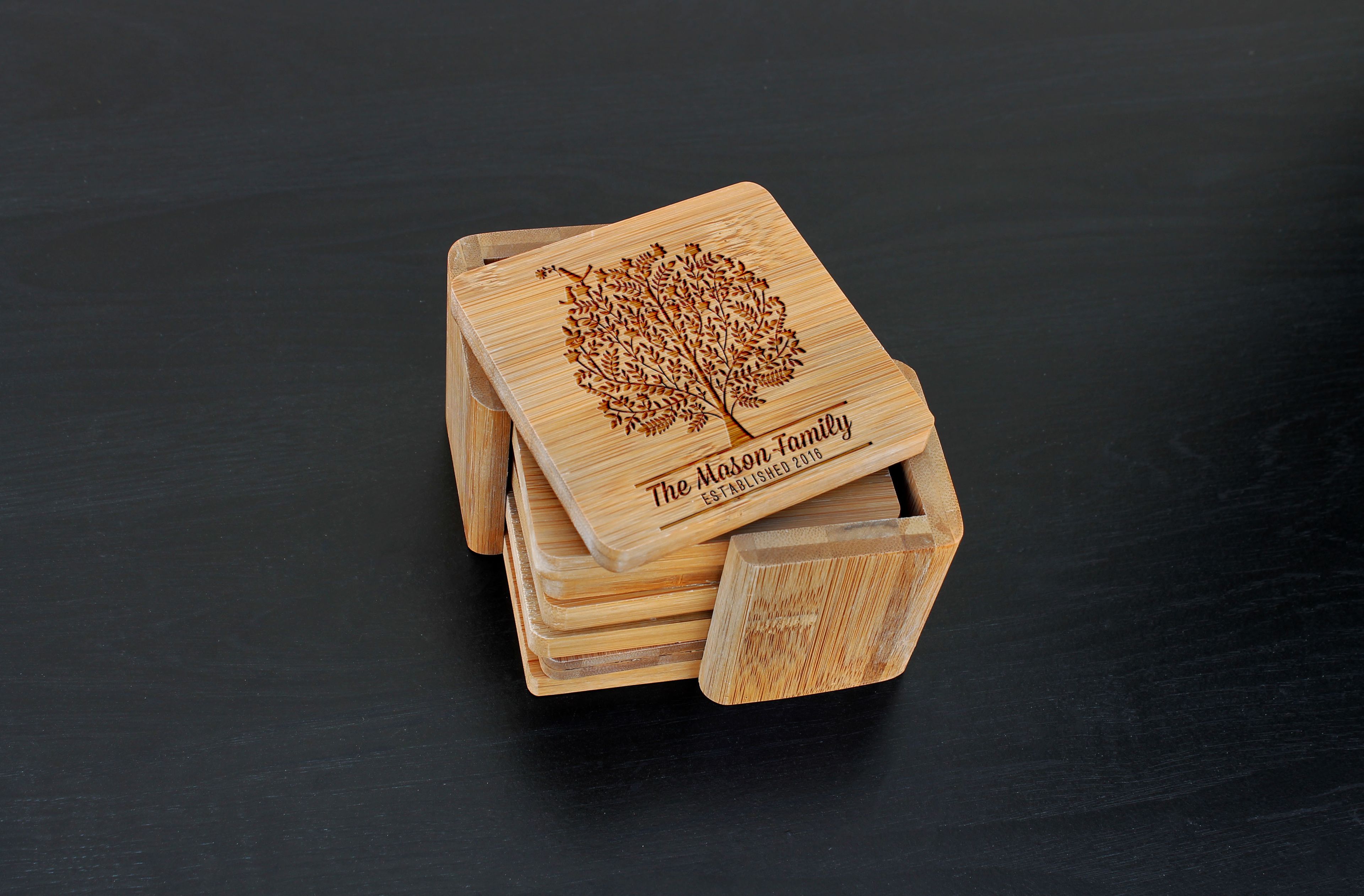 Custom Bamboo Coasters, Custom Engraved Coasters --Cst-Bam-Mason