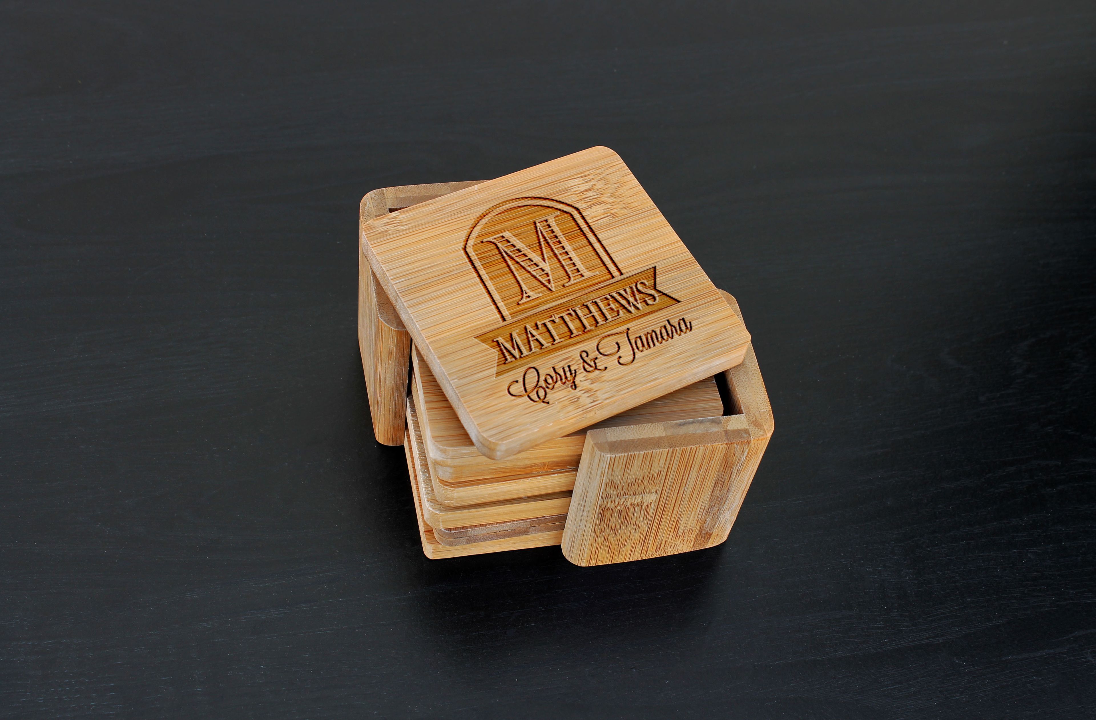 Custom Bamboo Coasters, Custom Engraved Coasters --Cst-Bam-Matthews