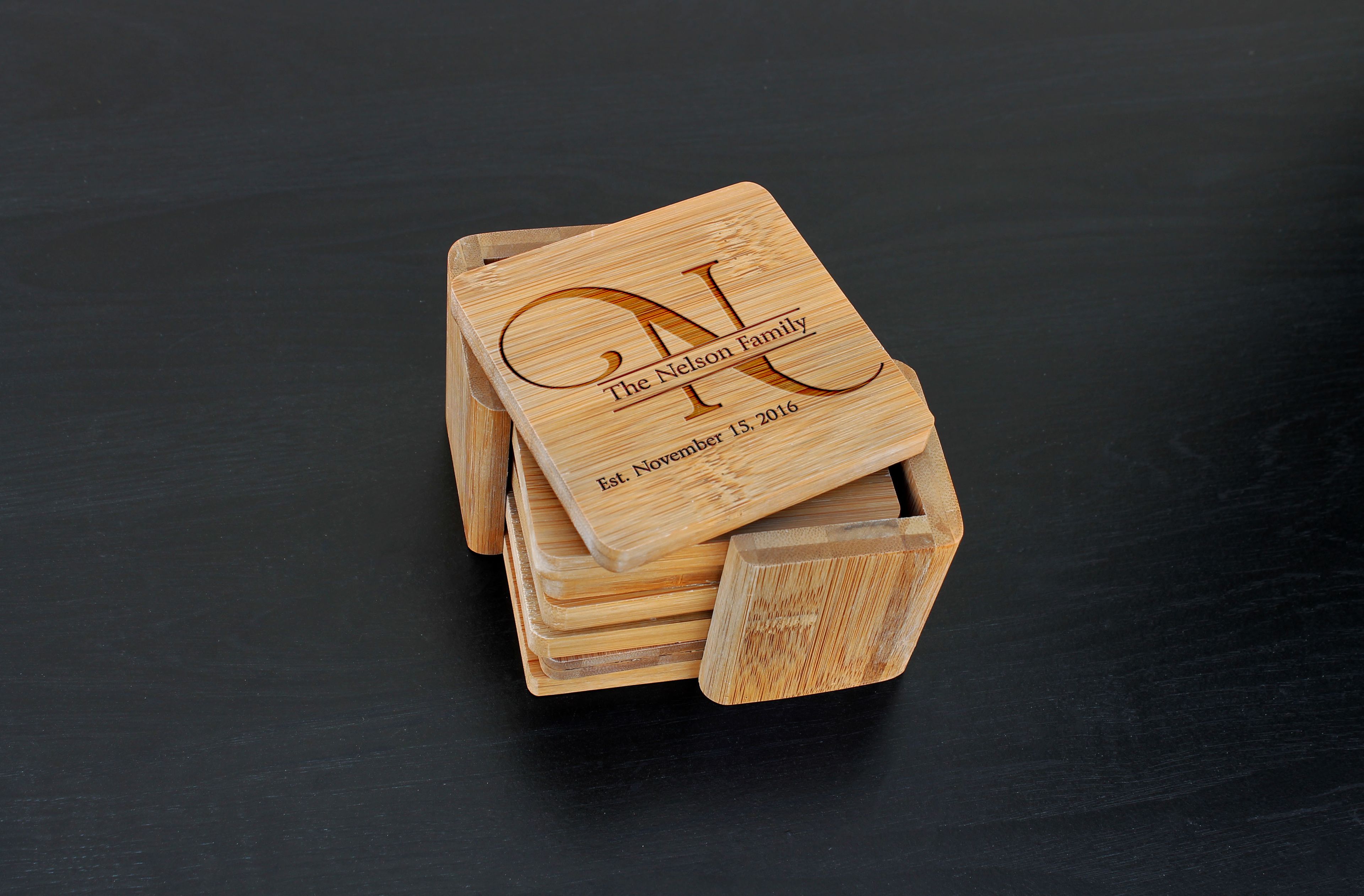 Custom Bamboo Coasters, Custom Engraved Coasters --Cst-Bam-Nelson Family