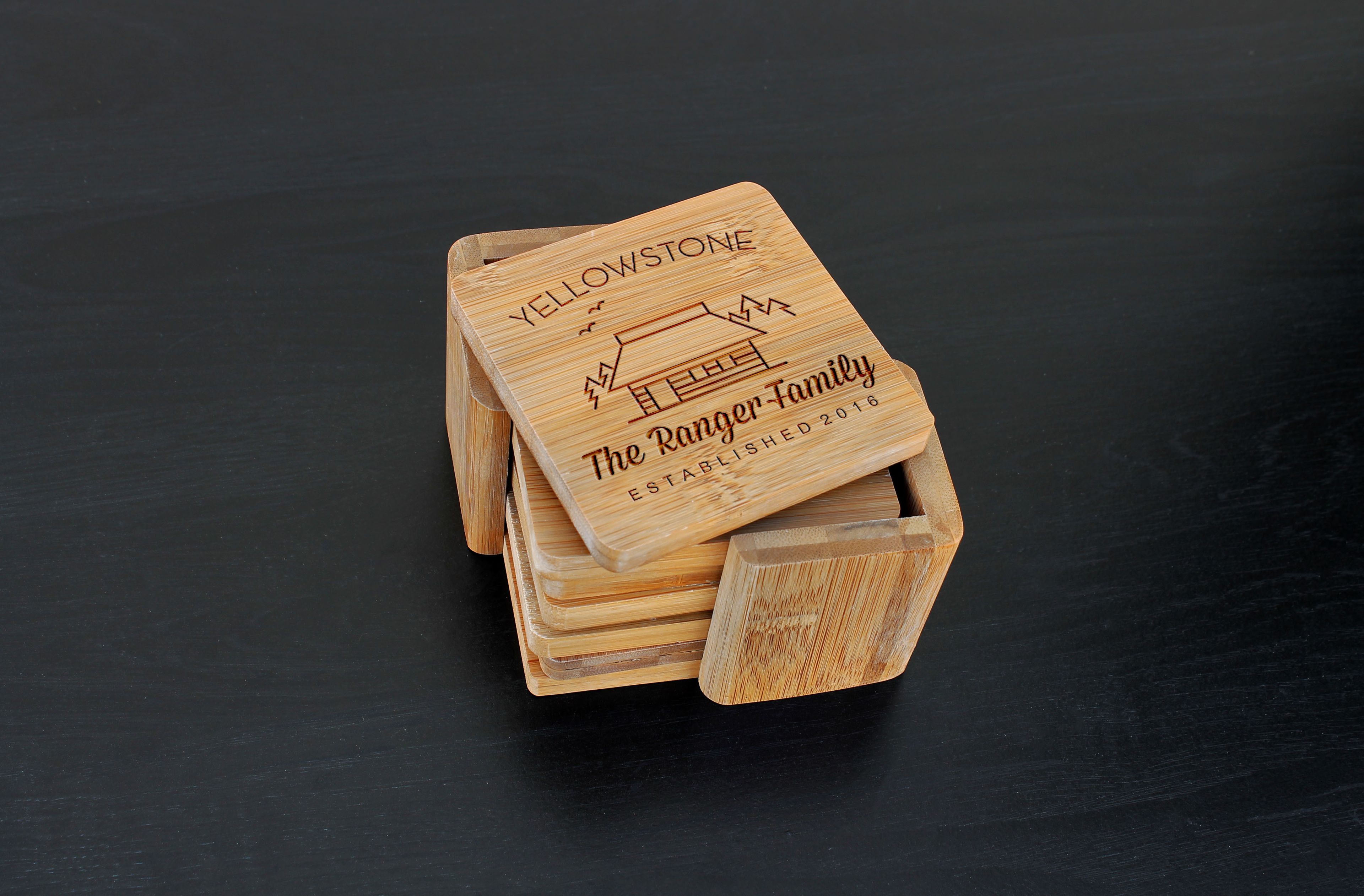 Custom Bamboo Coasters, Custom Engraved Coasters --Cst-Bam-Ranger Family