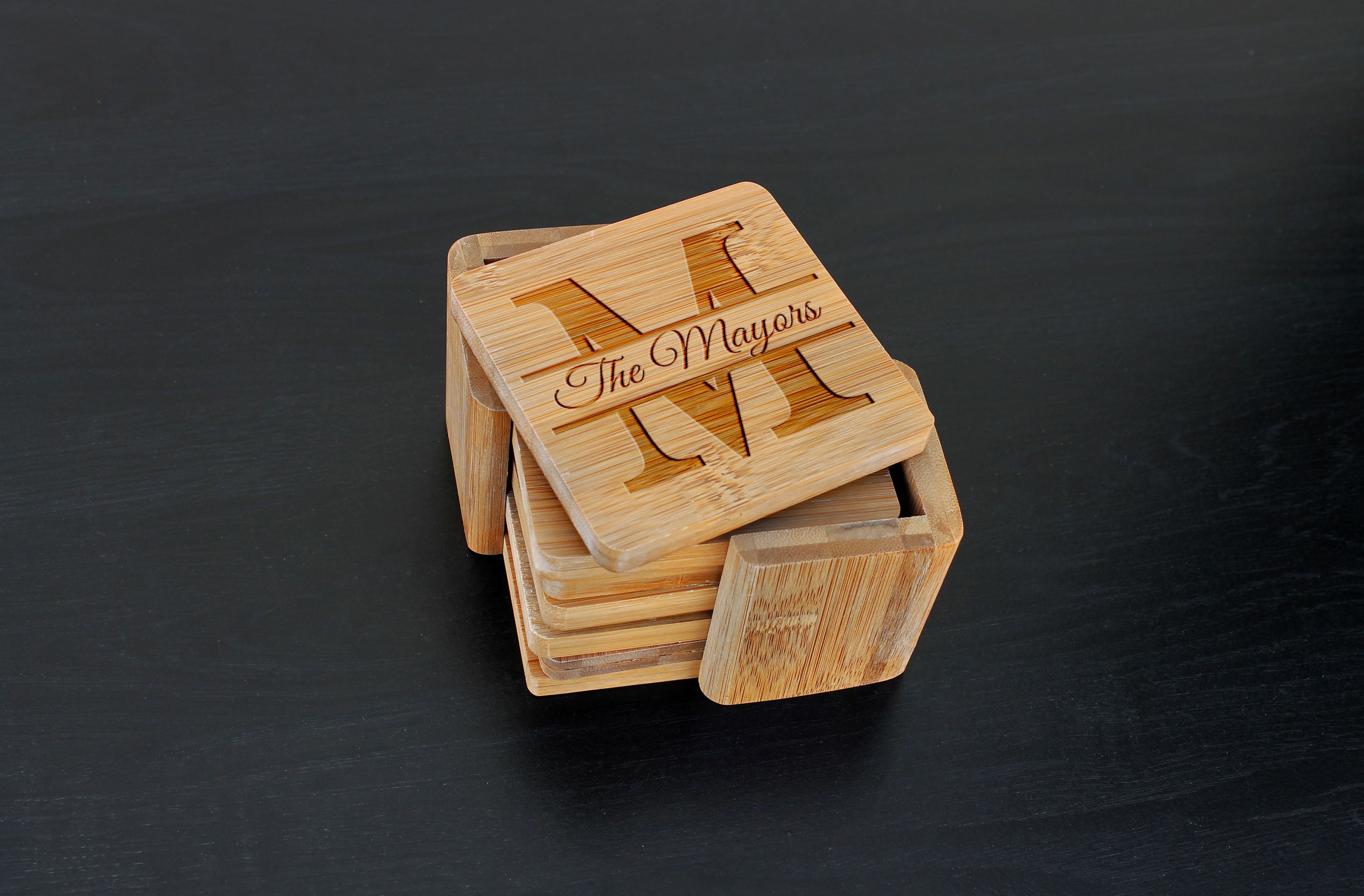 Custom Bamboo Coasters, Custom Engraved Coasters --Cst-Bam-The Mayors