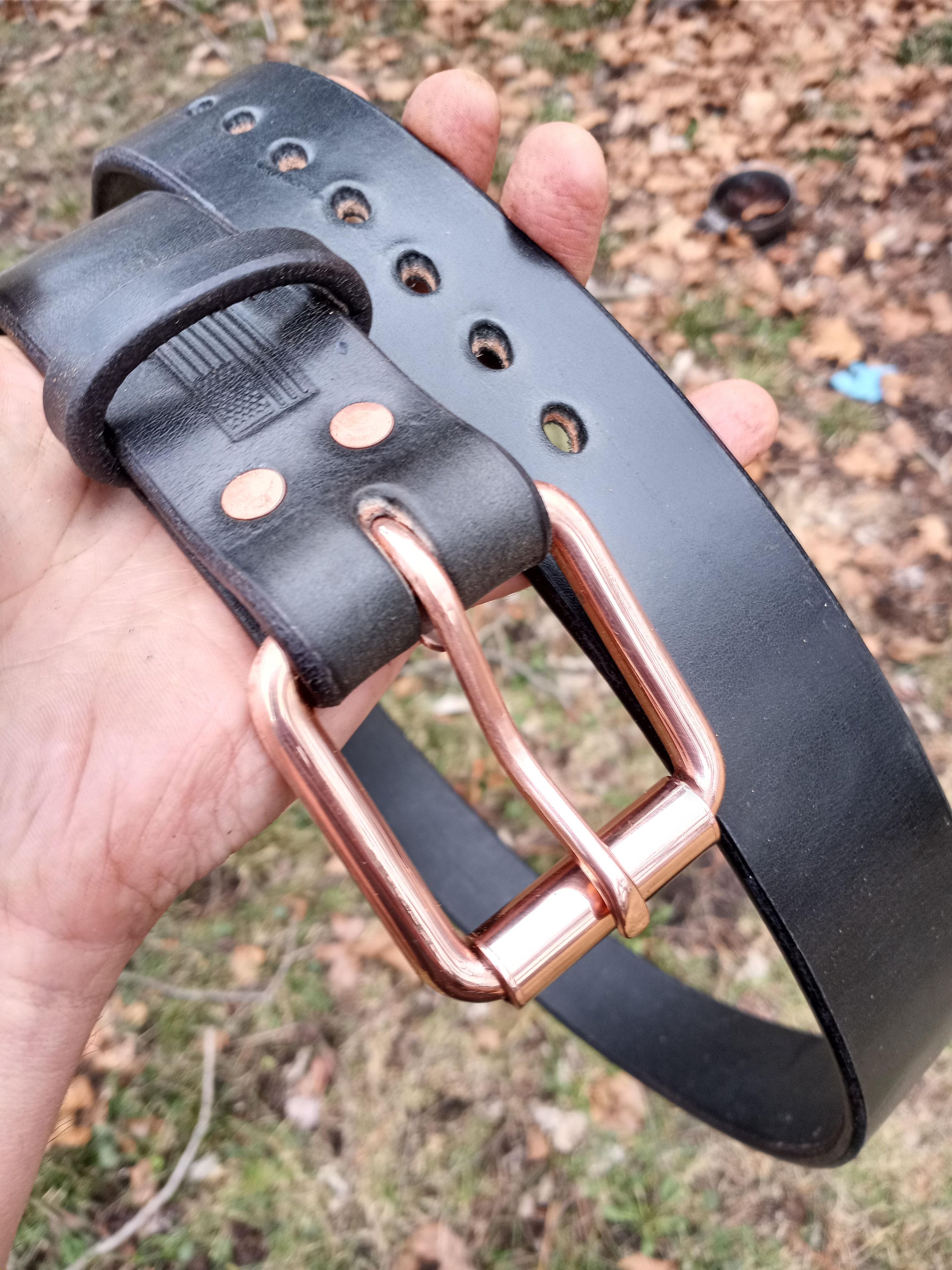 Hand Forged Copper Buckle Leather Belt | Maker Marketplace