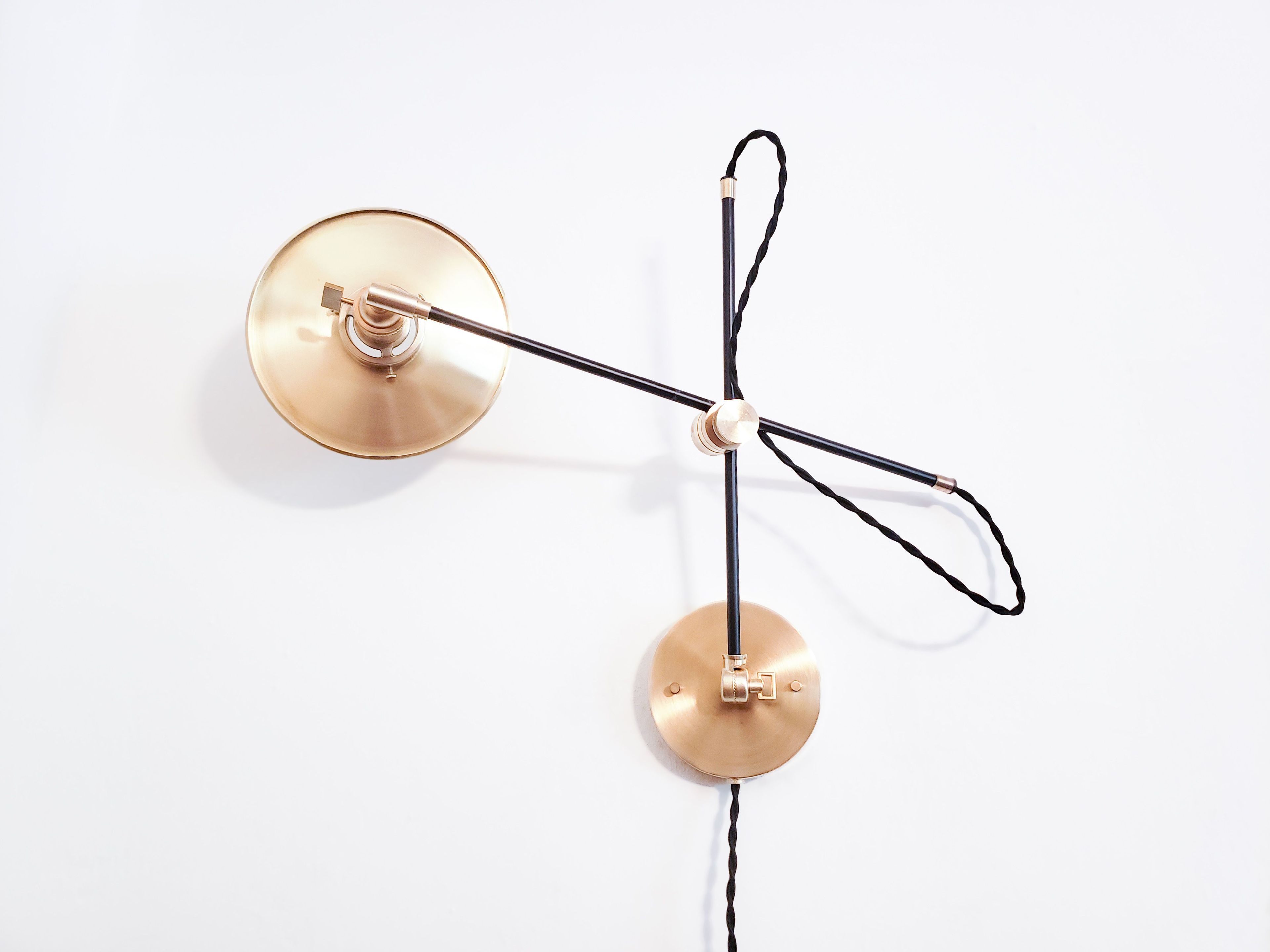 Matte Black and Brass Industrial Scissor Wall Lamp - Pharmacy Articulating Modern Boom Light - Drafting Task Lamp - Old School Flat Shade 4 
