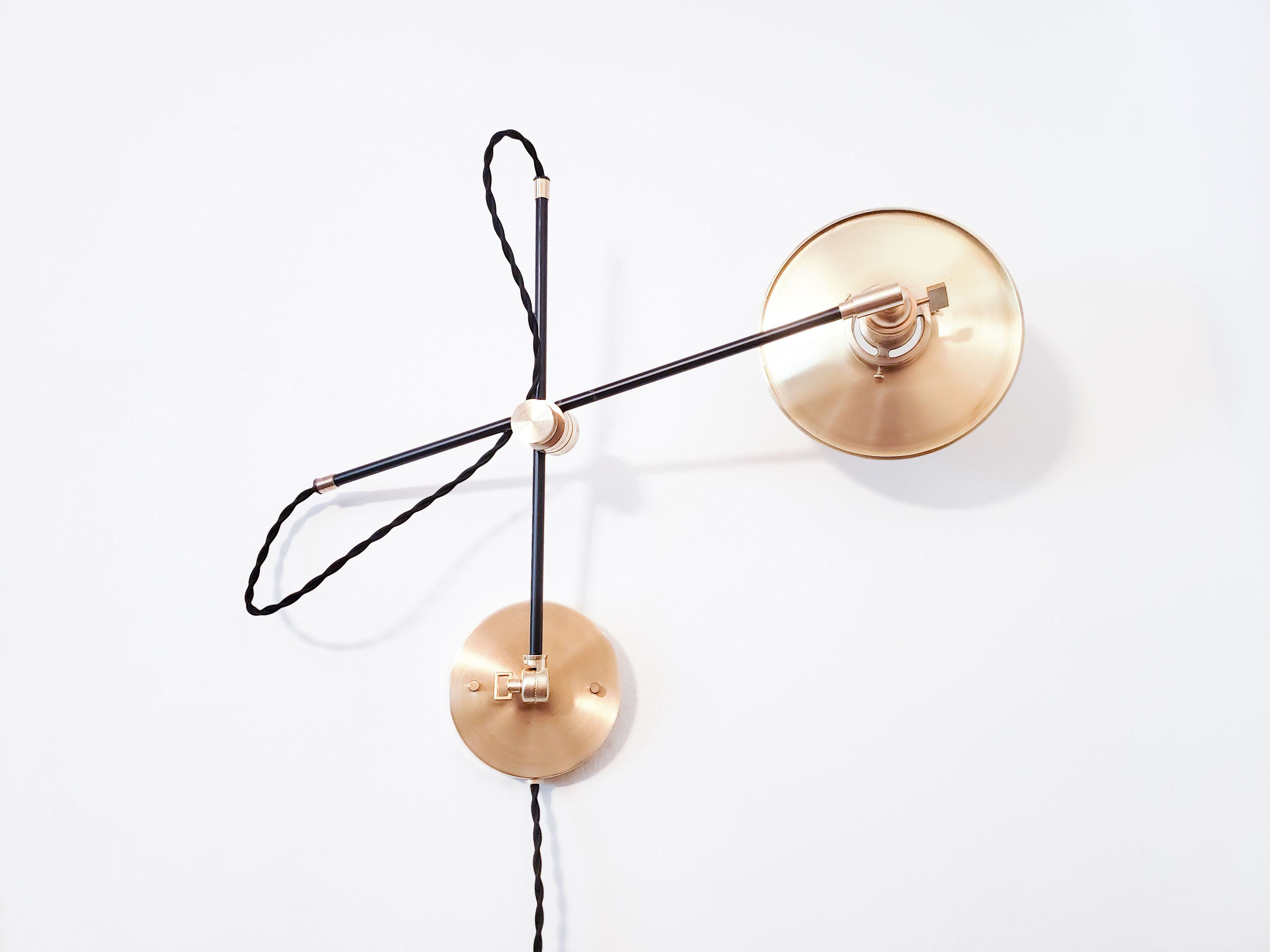 Matte Black and Brass Industrial Scissor Wall Lamp - Pharmacy Articulating Modern Boom Light - Drafting Task Lamp - Old School Flat Shade 2 