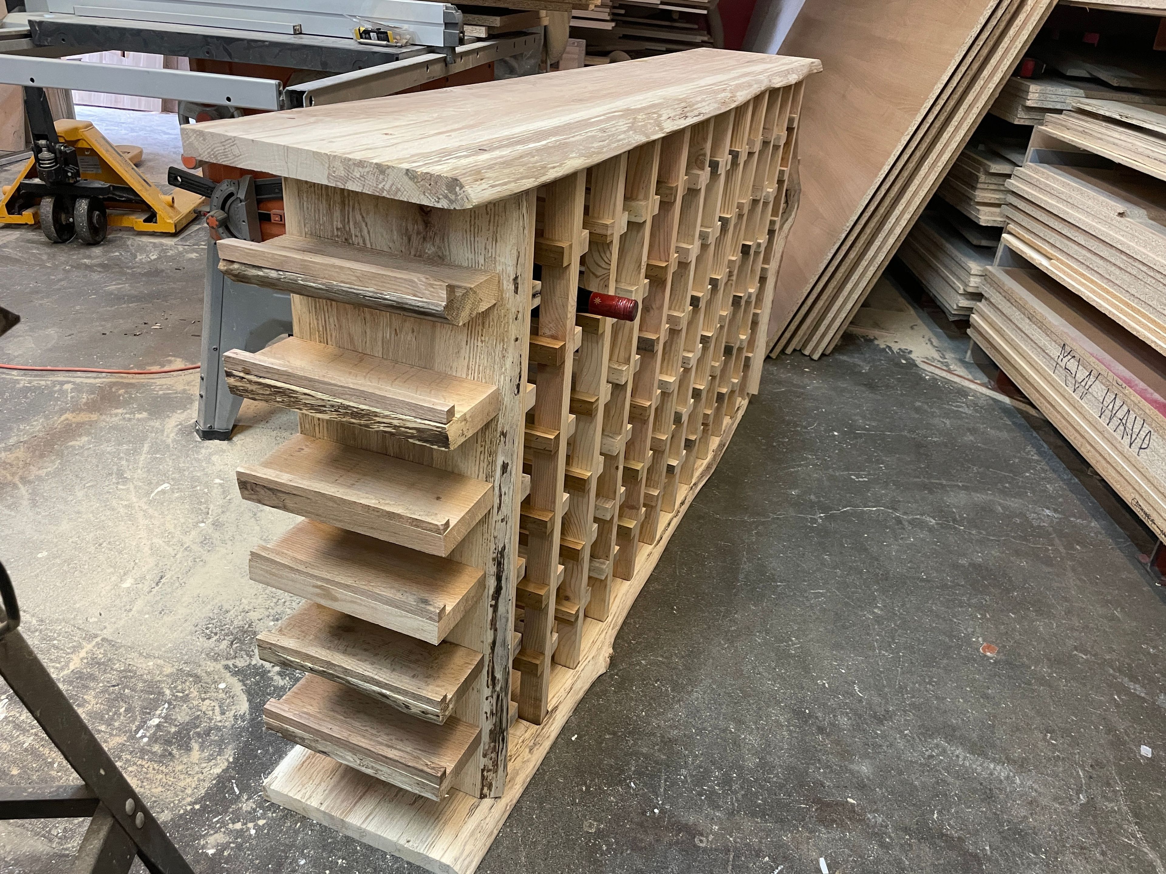 Wine rack display Natural Rough cut Oak custom sizes welcome 2 