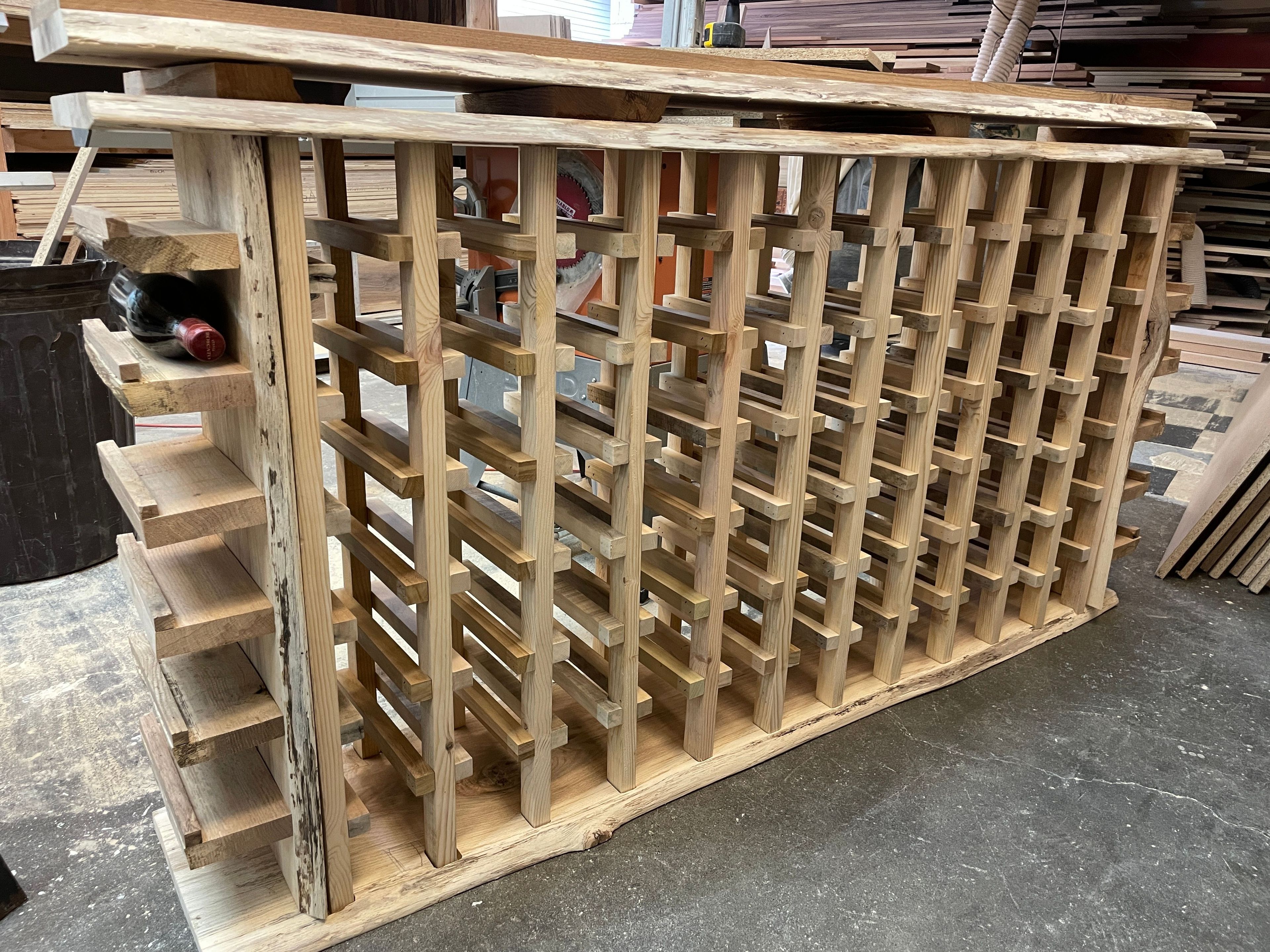 Wine rack display Natural Rough cut Oak custom sizes welcome 3 